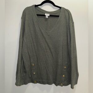 AVA & VIV Women's V-Neck Olive Green Top